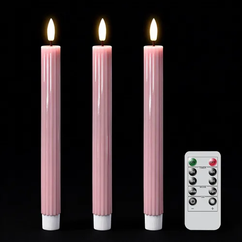 Vista 12 de Velas cónicas parpadeantes verdes sin llama que funcionan con pilas con control remoto de 10 teclas y temporizador, 6 paquetes de velas LED de cera