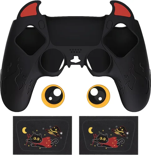 Vista 2 de PlayVital Cute Demon Controller Funda de silicona para ps5, funda de controlador Kawaii Gamepad Protector de piel para ps5 con adhesivo táctil