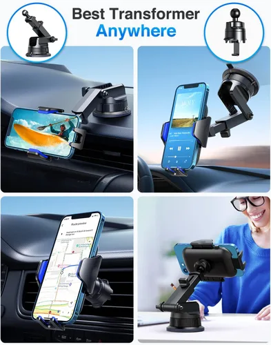 Vista 3 de VANMASS [Verdad Grado Militar] Soporte para teléfono de coche [Mejor succión y clip] Soporte para teléfono celular para salpicadero, rejilla