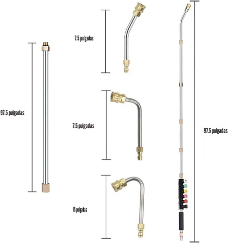 Vista 4 de Selkie Varita de Extensión Mejorada para Lavadora a Presión Lanza con Puntas de Boquilla de Pulverización, 30°, 90°, 120° Varilla Curva, Conexión