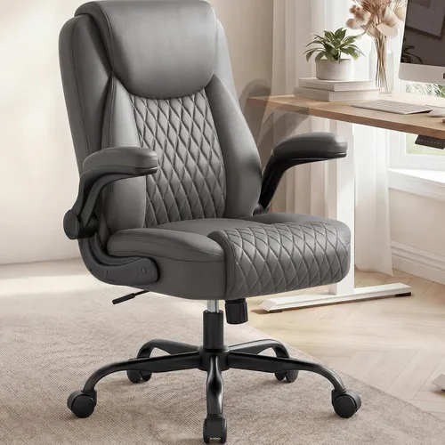 Vista 10 de COMHOMA Silla de oficina con respaldo medio, silla de escritorio ergonómica de poliuretano con brazos abatibles, juegos de computadora pequeños