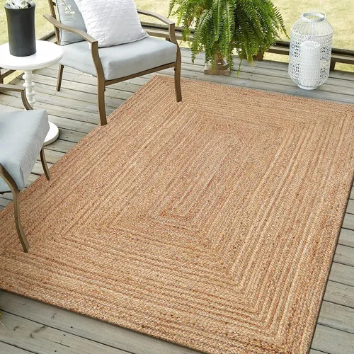 Vista 12 de Savi Home Alfombra de área tejida a mano de mezcla de lana y algodón 4x6', alfombra trenzada con textura tipo palomitas color marfil, alfombra suave