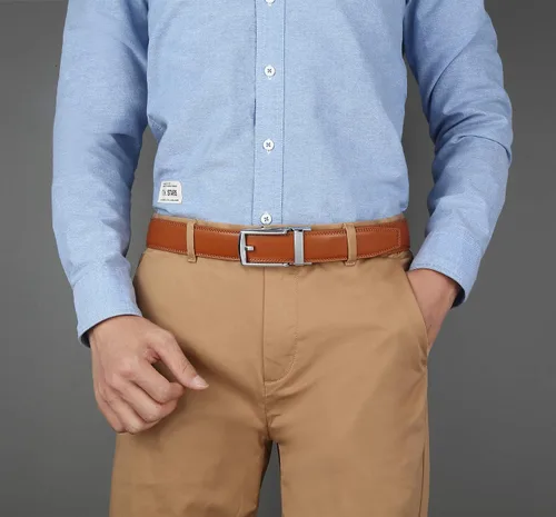 Vista 6 de Cinturón de vestir cafénegro para hombre, con trinquete y hebilla automática, con ajuste de 35mm de ancho