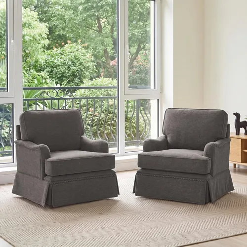 Vista 51 de Silla decorativa giratoria con otomana de almacenamiento, gris a rayas