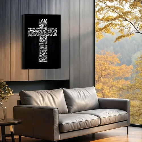 Vista 4 de Cuadro enmarcado de cruz de Jesús en lona para pared, arte impreso en blanco y negro, pintura cristiana, póster inspiradora, Jesús católico