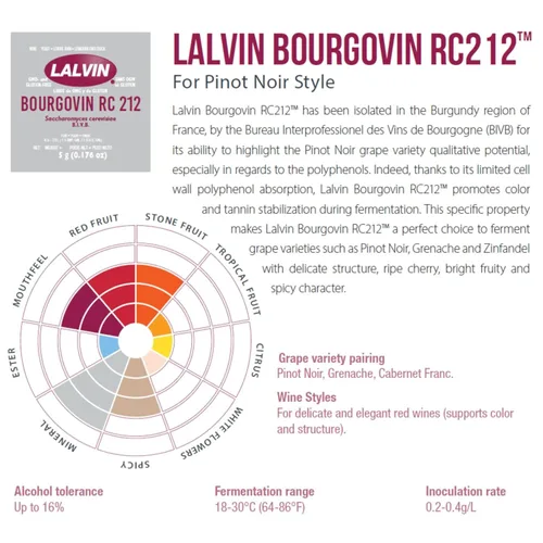 Vista 5 de Lalvin RC-212 Levadura de vino (paquete de 10) - Hacer Mead de Sidra de Vino Kombucha en casa - 0.18 oz Sobres - Saccharomyces cerevisiae - Vendido
