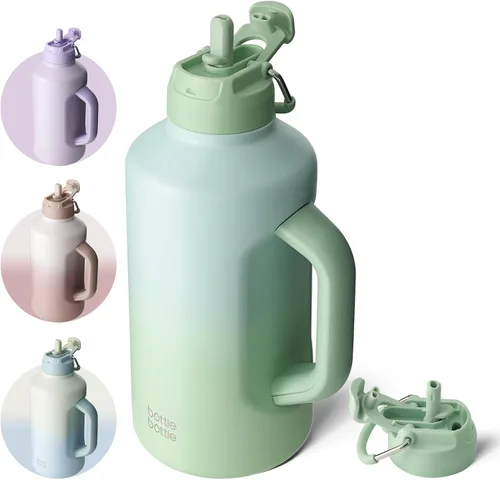 Vista 12 de BOTTLE BOTTLE Botella de agua aislada de 64 onzas con popote y tapa de doble uso, jarra de medio galón para hombres con asa, botella de agua