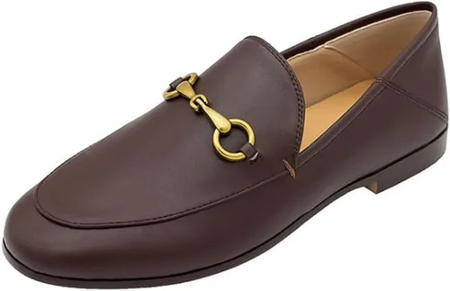 Vista 22 de Divanne Mocasines para mujer, mocasines planos con cadena dorada, mocasines de piel sin cordones Albaricoque
