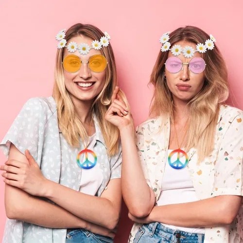 Vista 2 de CHRORINE Conjunto de disfraz de hippie, gafas de sol hippie, signo de paz para decoraciones de fiesta