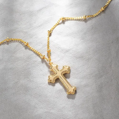 Vista 126 de Fettero - Collar con dije de cruz de fe, chapado en oro de 14 K, cadena fina, minimalista, simple, pequeña, para oración, regalo de joyería religiosa