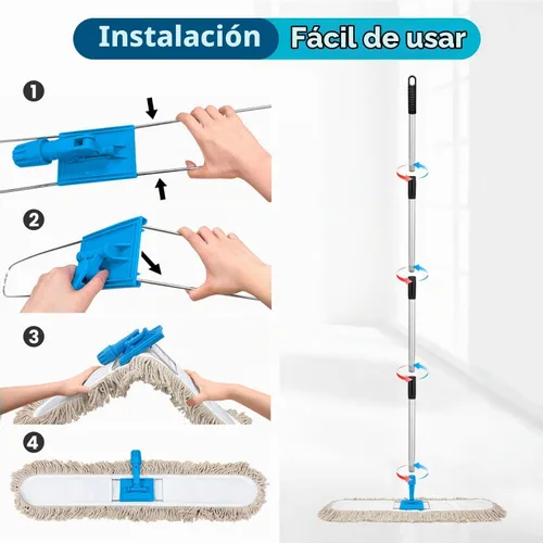 Vista 7 de ARTIPOLY Trapeador de polvo comercial de 41 pulgadas para limpieza de pisos, trapeador seco industrial con mango largo resistente, cabezal