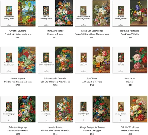 Vista 2 de Berkin Arts Paquete de 12 tarjetas de felicitación de arte clásico para todas las ocasiones con 12 sobres, flores de 4 x 6 pulgadas, varios diseños