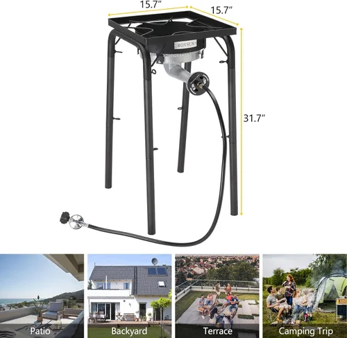 Vista 6 de ROVSUN Quemador de propano portátil de 200,000 BTU, cocina de gas de alta presión para cocinar al aire libre, camping, picnic, patio, elaboración