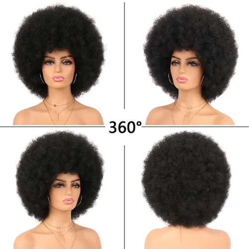 Vista 2 de G&T Wig Pelucas rizadas afro de los años 70 para mujeres negras, sin pegamento y suaves pelucas afro negras grandes, con volumen y suaves de aspecto