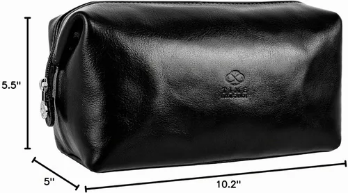 Vista 8 de Time Resistance Bolsa de Aseo de Cuero Estuche de Cosméticos Kit Dopp Elegante Italiano, Negro, Classic
