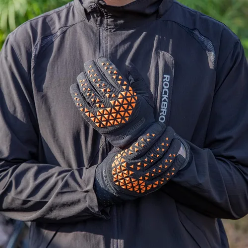 Vista 3 de ROCKBROS Guantes antideslizantes para bicicleta de montaña, guantes de ciclismo antideslizantes que absorben los golpes, con espalda en la palma