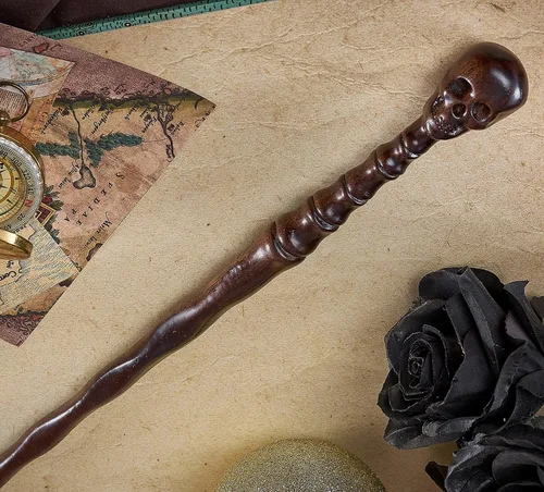 Vista 2 de Handicraftviet Varita de calavera – Veta de madera real hecha a mano, varita mágica de mago para adultos y niños a una aventura mágica, 15 pulgadas