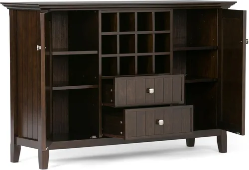 Vista 4 de Simpli Home, mueble bajo Bedford, color café oscuro, tabaco., Pino, Marrón (Tobacco Brown)