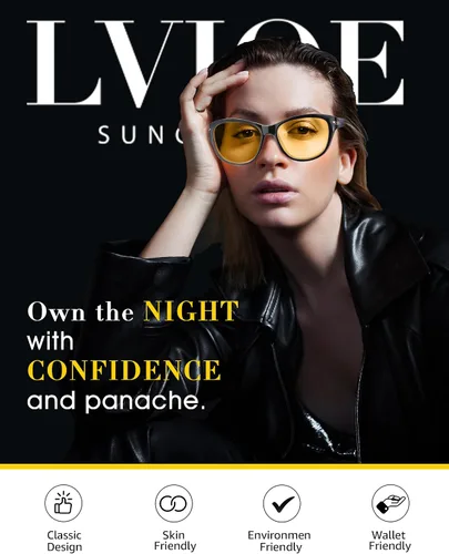 Vista 2 de LVIOE Lentes de conducción nocturna para mujeres y hombres, antirreflejos, polarizados, amarillos, lentes de visión nocturna para la noche, LN2317