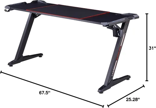 Vista 3 de Homes: Inside + Out Kindira - Escritorio moderno de acero para juegos con puertos USB, alfombrilla de mouse de PC y portavasos giratorio