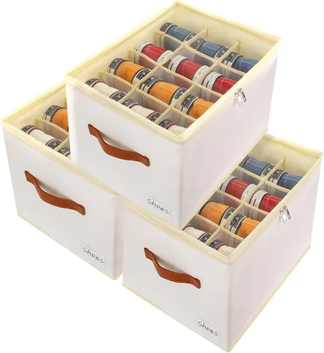Vista 11 de Patinao Caja organizadora de almacenamiento de zapatos para armario - Contenedores recipientes de zapatos ahorradores de espacio con tapas
