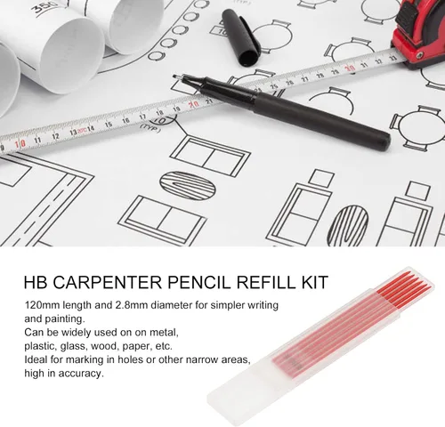 Vista 6 de 24 piezas de repuesto de lápiz de carpintero de 0.110 in de grafito sólido para carpintería para marcado de dibujo arquitecto (rojo)