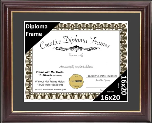 Vista 84 de Creative Picture Frames Marco para Diploma de Caoba con Borde Dorado de 12x16 pulgadas con Vidrio y Paspartú Negro y Colgadores de Pared Instalados