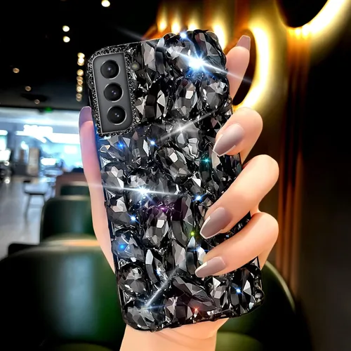 Vista 3 de Funda para Samsung Galaxy S21 Diamond - 3D Glitter Sparkle Bling Luxury Shiny Crystal Bumper Clear Gems Cute Protective Girly Case (negro)
