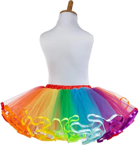Vista 3 de Falda de tul con capas de tutú hinchado arcoíris para mujer para fiesta