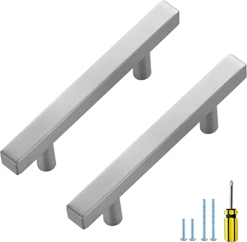Vista 17 de Ravinte - Paquete de 5 manijas cuadradas para gabinete de cocina de 2 pulgadas, níquel cepillado, tiradores de gabinete de níquel satinado, hardware