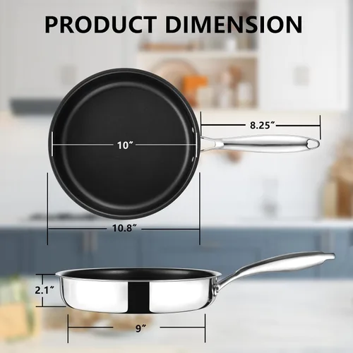 Vista 2 de TeamFar - Sartén antiadherente de acero inoxidable de 3 capas de 10 pulgadas Egg Omelet Pan with Long Handle, for Induction Gas Glass Ceramic