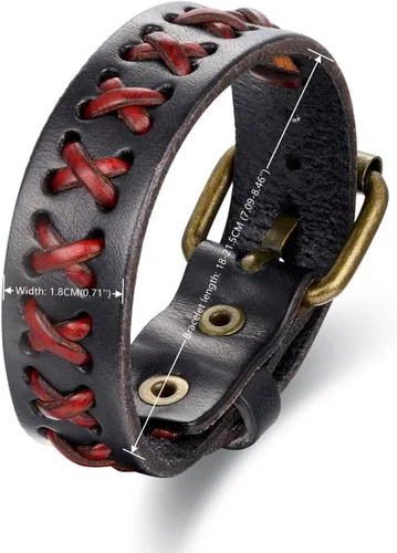 Vista 4 de Pulsera de cuero para hombre entrelazada con cuero negro, cierre de hebilla, estilo fresco
