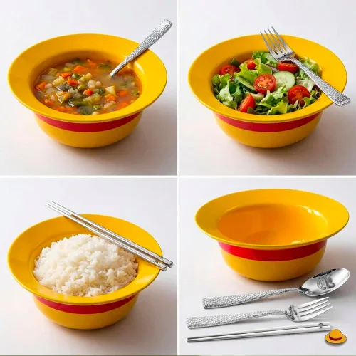 Vista 7 de shiningsoul Juego de Tazón de Cerámica Estilo Anime Sombrero de Paja Ramen, Tenedor y Cuchara de Acero Inoxidable Martilleado, Buen Regalo Ideal