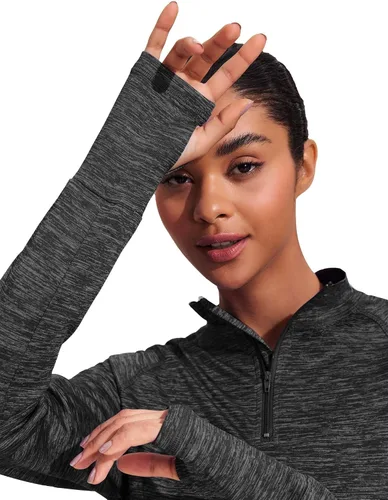 Vista 4 de ELESOL Camiseta de manga larga para mujer, con protección UPF 50+, para yoga, con agujero para pulgar, para entrenamiento, con cremallera de un