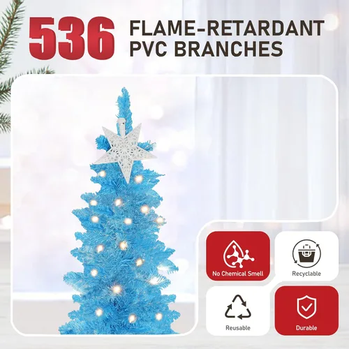 Vista 3 de MUPATER - Árbol de Navidad artificial delgado de 6 pies, árbol de Navidad preiluminado con parte superior curvada, árbol de Navidad delgado