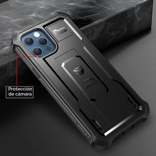 Vista 6 de Dexnor Funda para iPhone 12 y iPhone 12 Pro, [protector de pantalla y soporte integrados] Protección de grado militar resistente a prueba de golpes