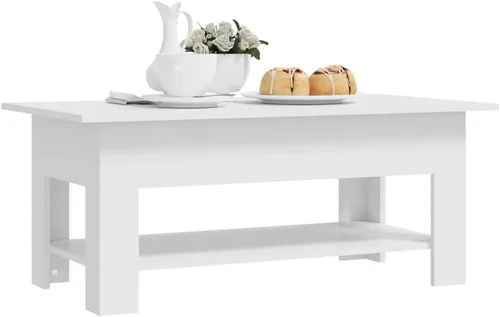 Vista 6 de White Engineered Wood Coffee Table 40.2" Rectangular with Storage Shelf, Modern Matte Finish, Small Coffee Table for Living Room, Bedroom, Apartment