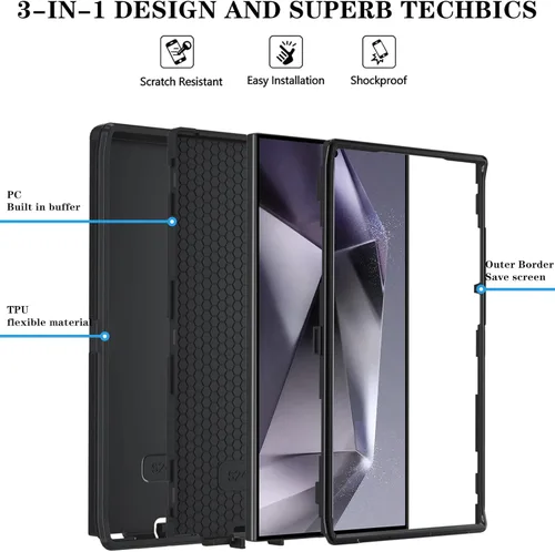 Vista 6 de ONOLA Funda compatible con Samsung Galaxy S24 Ultra con protector de pantalla HD, resistente a los golpes y a las caídas, funda de 3 capas