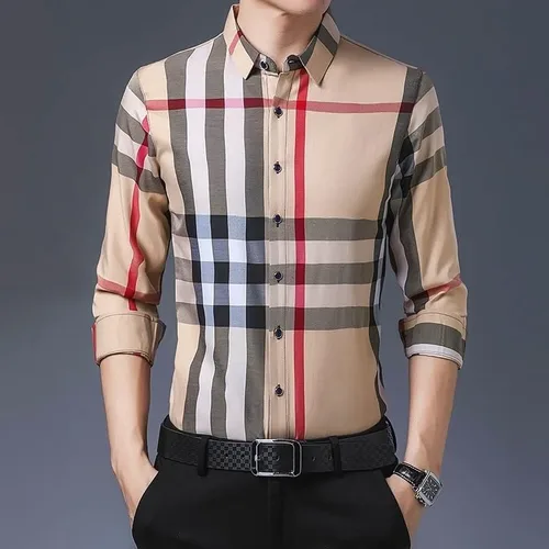 Vista 4 de Camisa de manga larga para hombre de primavera y otoño, a cuadros, casual, holgada, con solapa