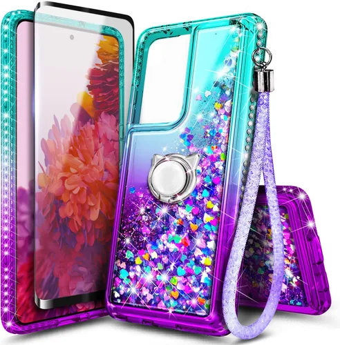 Vista 88 de NGB - Funda para teléfono Samsung Galaxy S9, color aguamarina/morado, bonita funda con purpurina líquida para mujeres y niñas, con protector