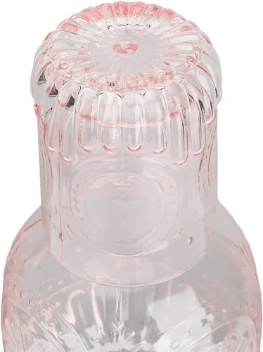 Vista 4 de Juego de jarra de agua y vaso de noche de cristal para baño, dormitorio, cocina (rosa)