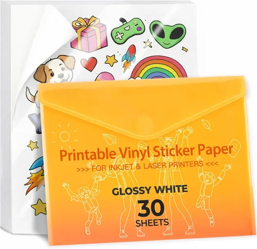 Vista 10 de Papel adhesivo de vinilo imprimible – Vinilo impermeable para impresora láser y inyección de tinta 15 hojas autoadhesivas – Blanco mate