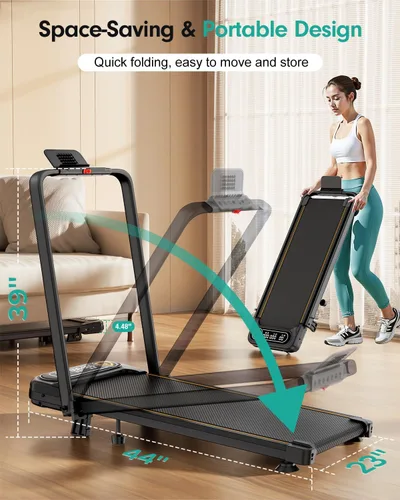 Vista 6 de Caminadora plegable con 12% de inclinación, caminadora plegable 6 en 1 con barra de mango para el hogar y la oficina, caminadoras debajo