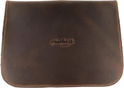 Vista 2 de Heather's, Cartera de tarjeta con flor hecha a mano de cuero de grano completo, Bourbon Marrón/Flor Roja, Classic
