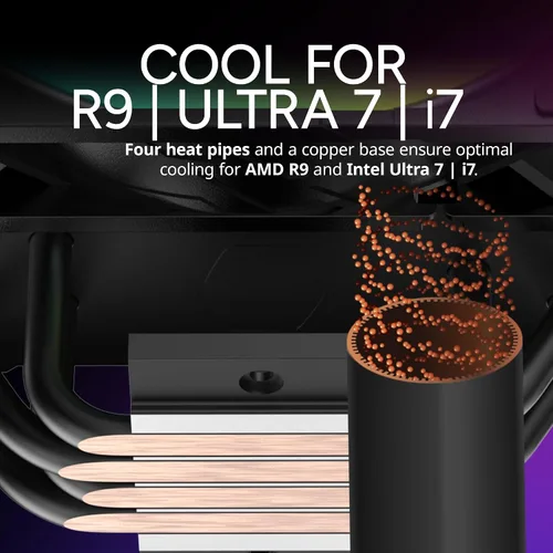 Vista 3 de Cooler Master Enfriador de aire de CPU Hyper 212 RGB Black Edition, ventilador SF120R RGB, 4 tubos de calor CD 2.0, negro metálico anodizado, aletas
