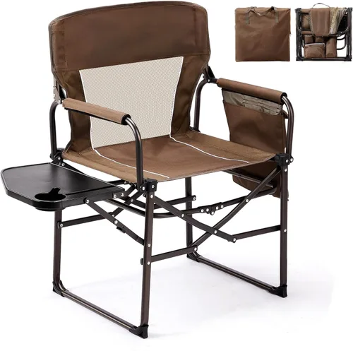 Vista 10 de VINGLI Sillas de campamento, silla de directores, silla de camping con mesa auxiliar y bolsa de transporte, sillas de campamento resistentes
