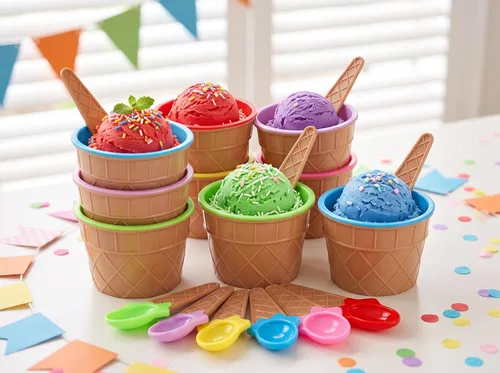 Vista 4 de 6 Pack Plastic Ice Cream Bowls With Spoons,Ice Cream Party Decorations