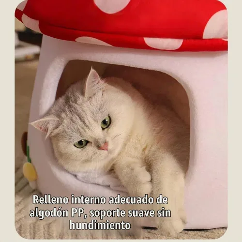 Vista 4 de Mushroom Shape Cat House Cow Shape Cats Cave Bed Semi-Enclosed Cave-Style Warm Cat House Pet Nest for Cats Small Dogs Rojo Champiñón