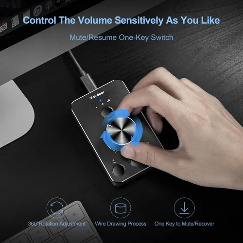 Vista 6 de Vaydeer Perilla de control de volumen con función de silencio de un clic y 3 modos de control de volumen, controlador multimedia de volumen USB