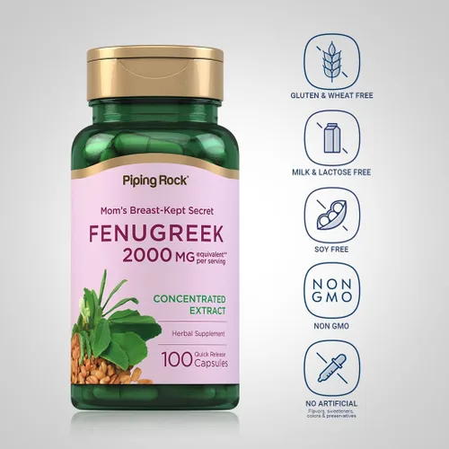 Vista 4 de Piping Rock - Cápsulas de fenogreco para mujeres, 100 píldoras, concentrado de extracto de semilla, suplemento de hierbas, sin OMG, sin gluten